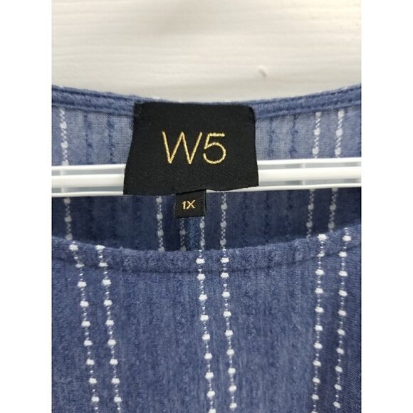 W5 Woman’s Top Sz 1X Blue Striped Ruffled 3/4 Sleeve Pullover Blouse - Picture 3 of 6